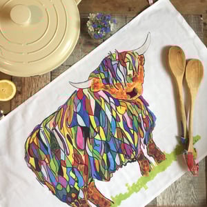 Bright Highland Cow Tea Towel