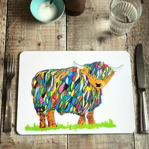 TABLEMAT - Oblong - Bright Highland Cow Design
