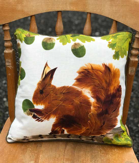 SQUARE CUSHION - Feathery Squirrel (Olive Piping) (Avail R0F5 04/25)
