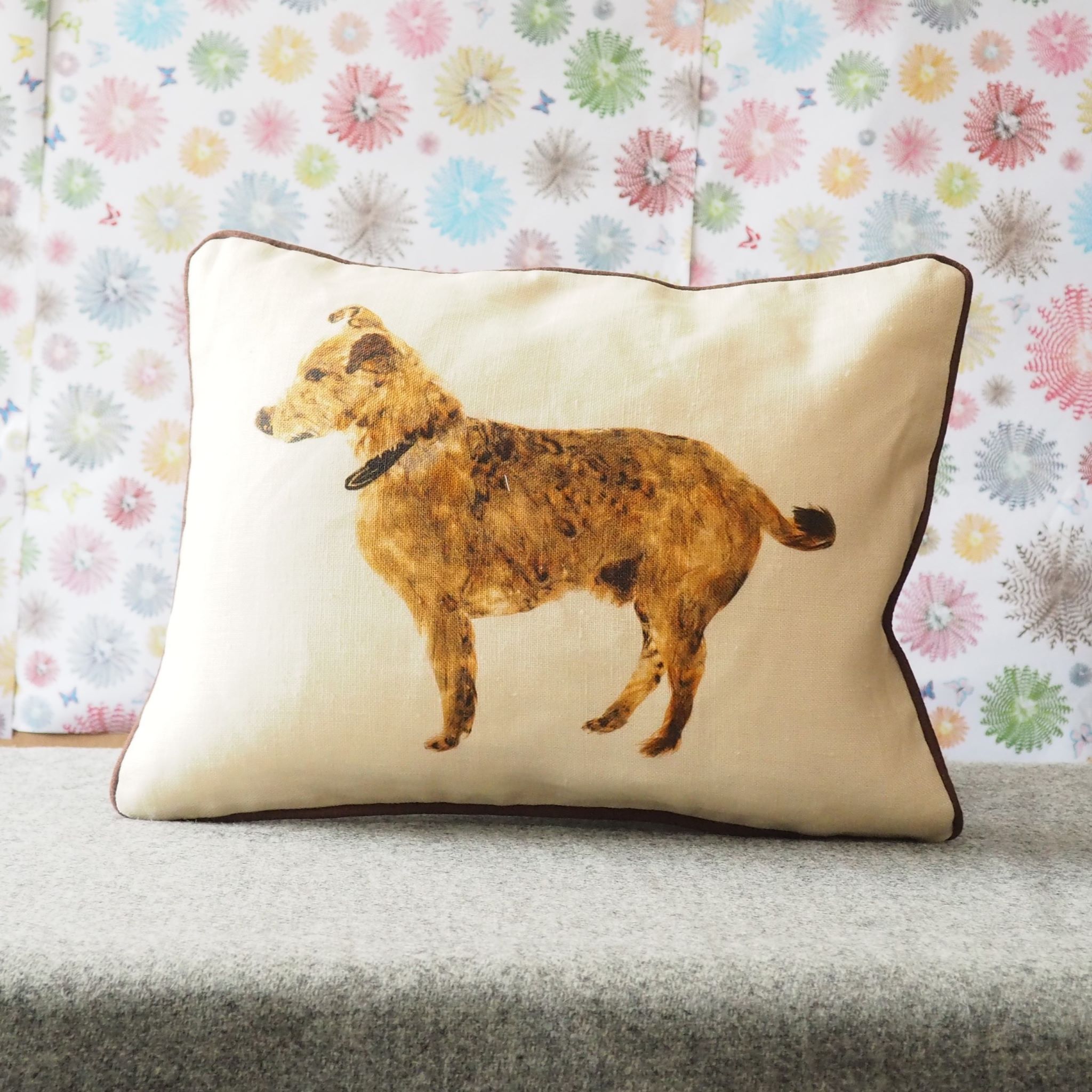 RECTANGULAR CUSHION - Cubby the Dog on cream (Chocolate Piping) (Avail R6F0; 5/24)