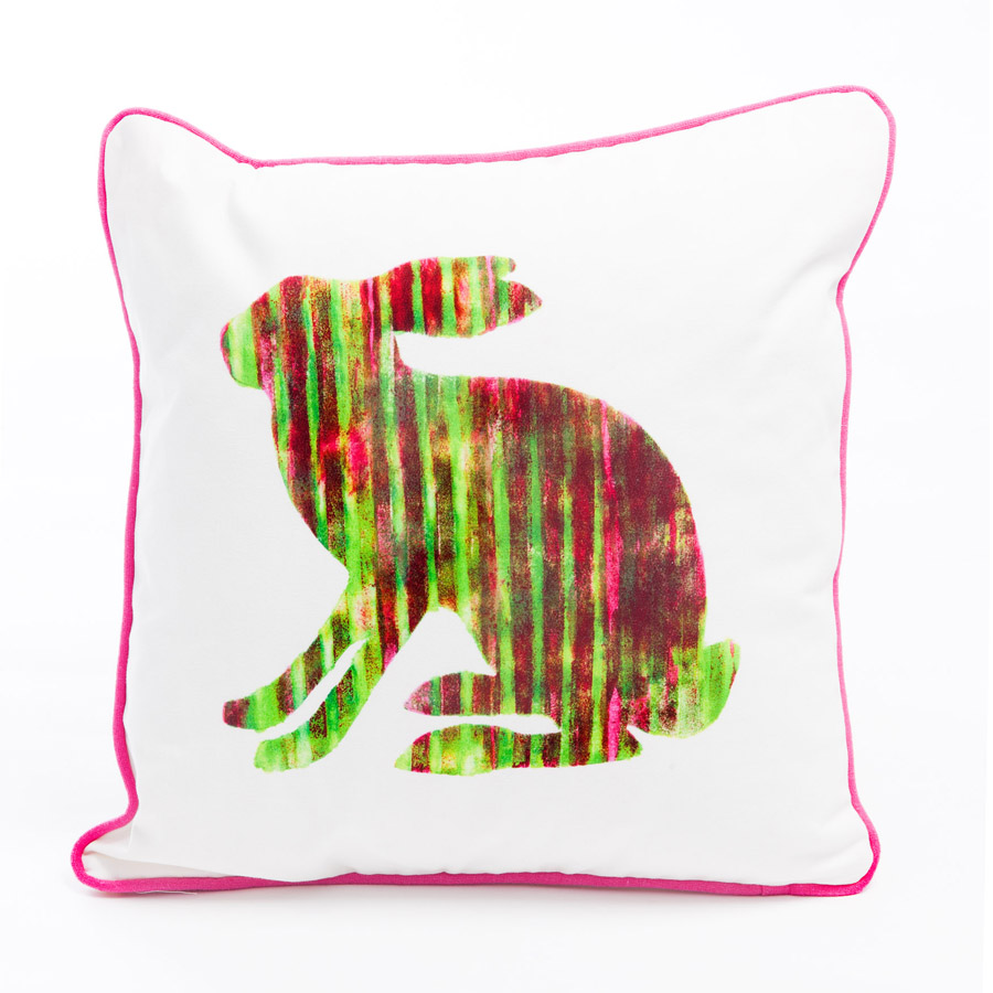*SALE* COTTON SQUARE CUSHION COVER - Bright Hare (Pink Piping) SP23