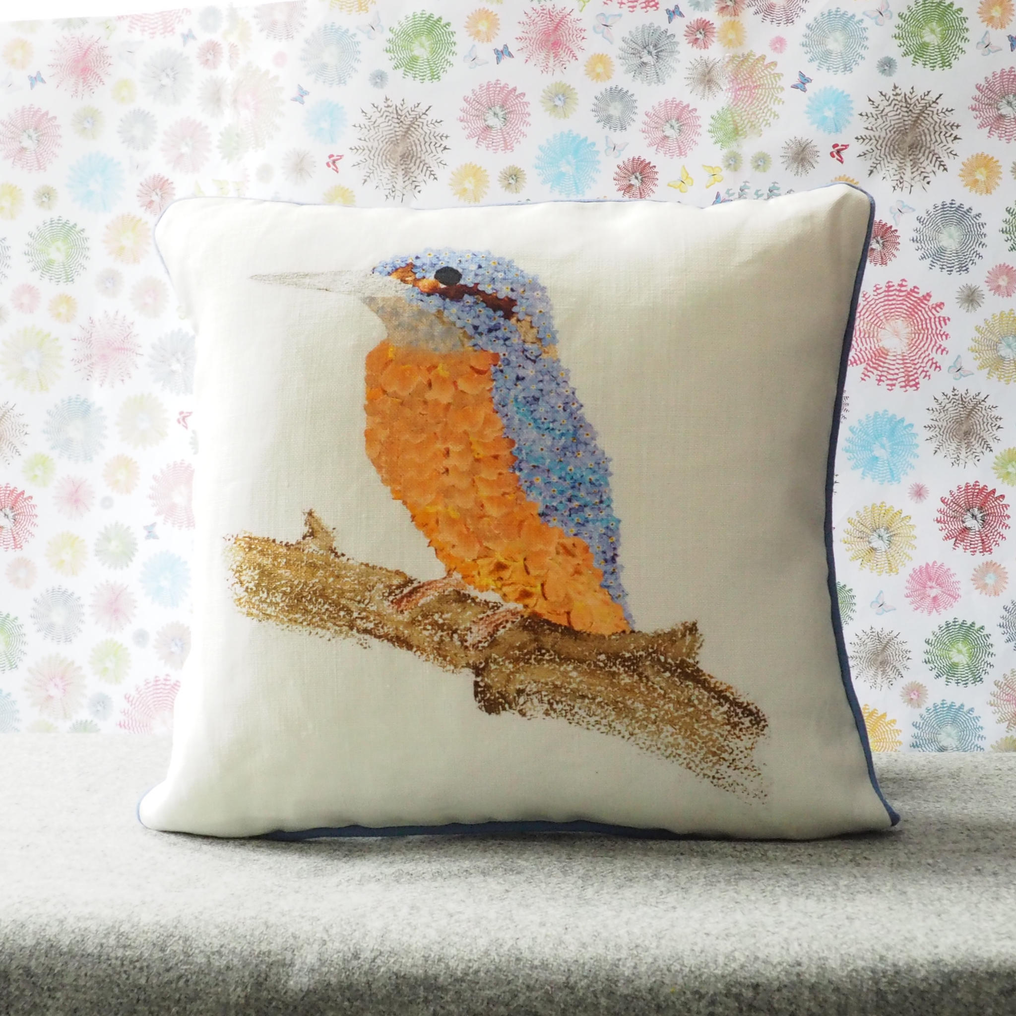 SQUARE CUSHION - Kingfisher (Blue Piping) (Avail R2F2 7/24)