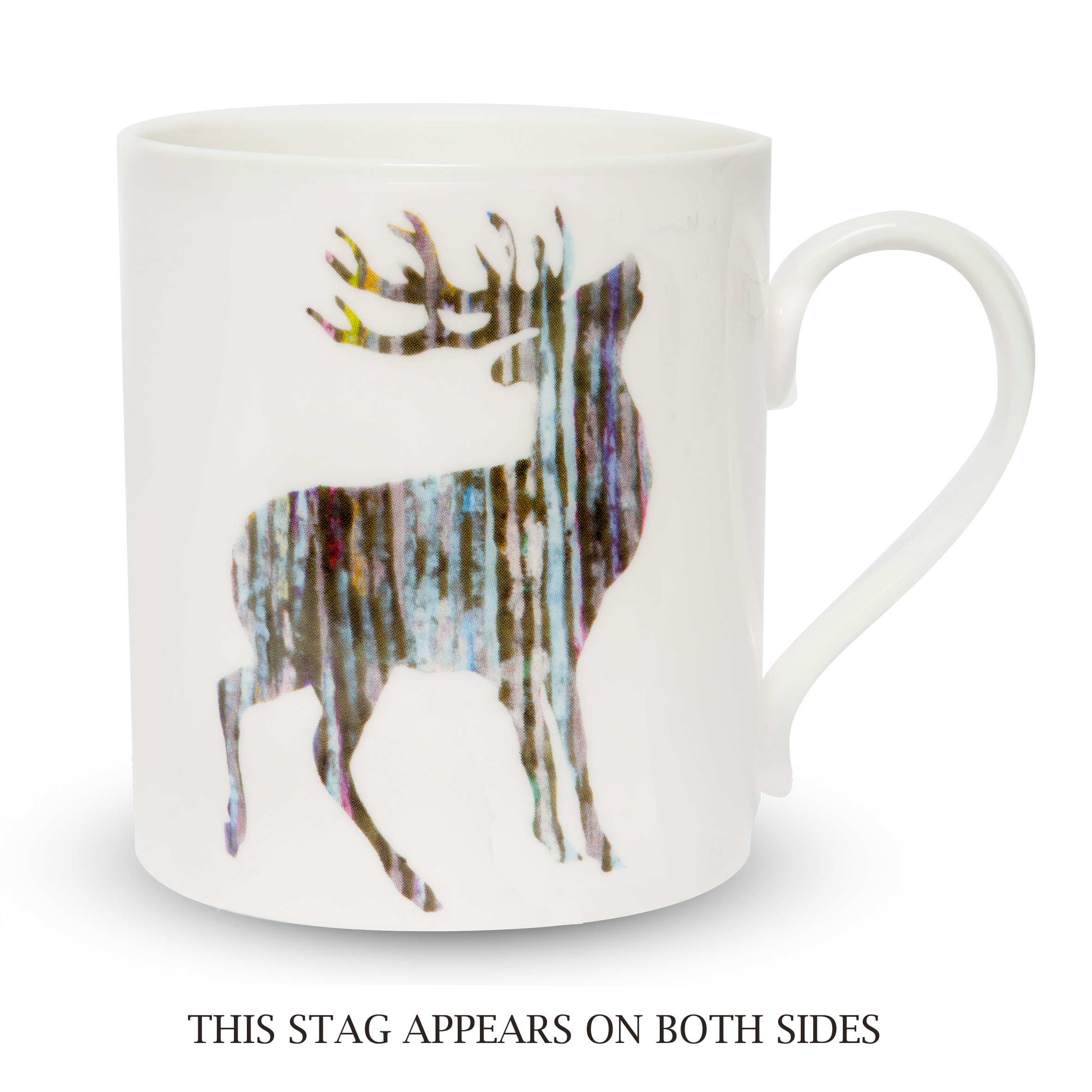 mug pop on white stag with writing