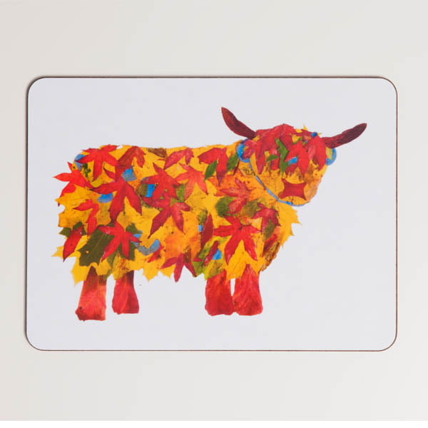 TABLEMAT - Rectangular Leaf Highland Cow Design