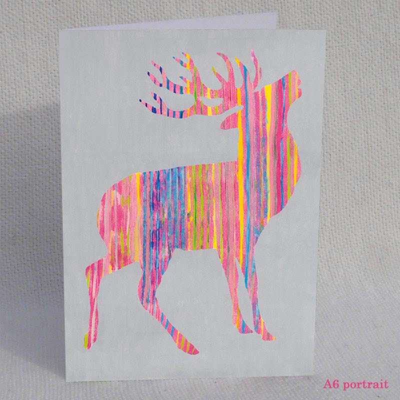CARD A6 - Pink Stag on Grey