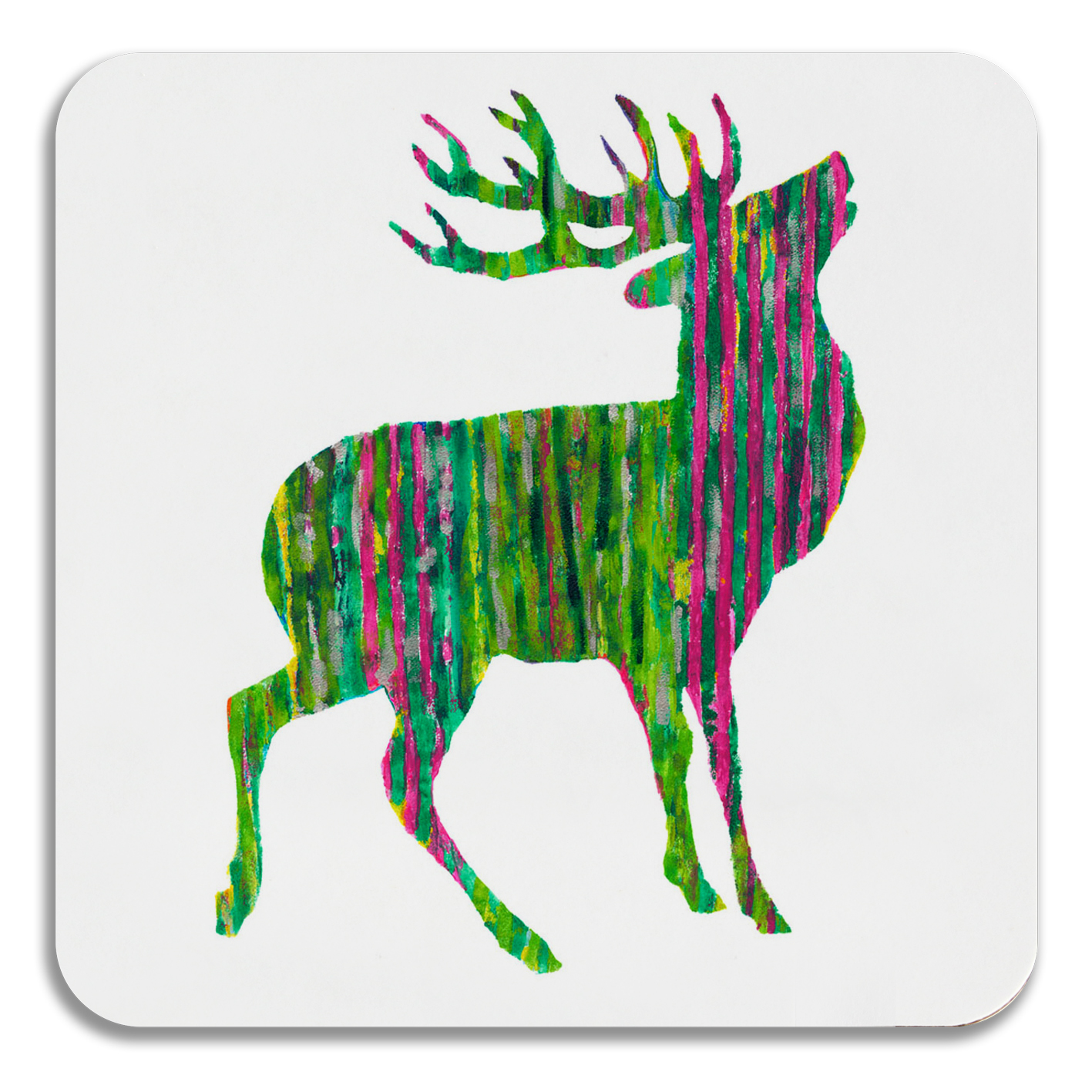 COASTER - Green & Pink Stag Design