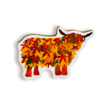 TINY image leaf highland cow magnet on white
