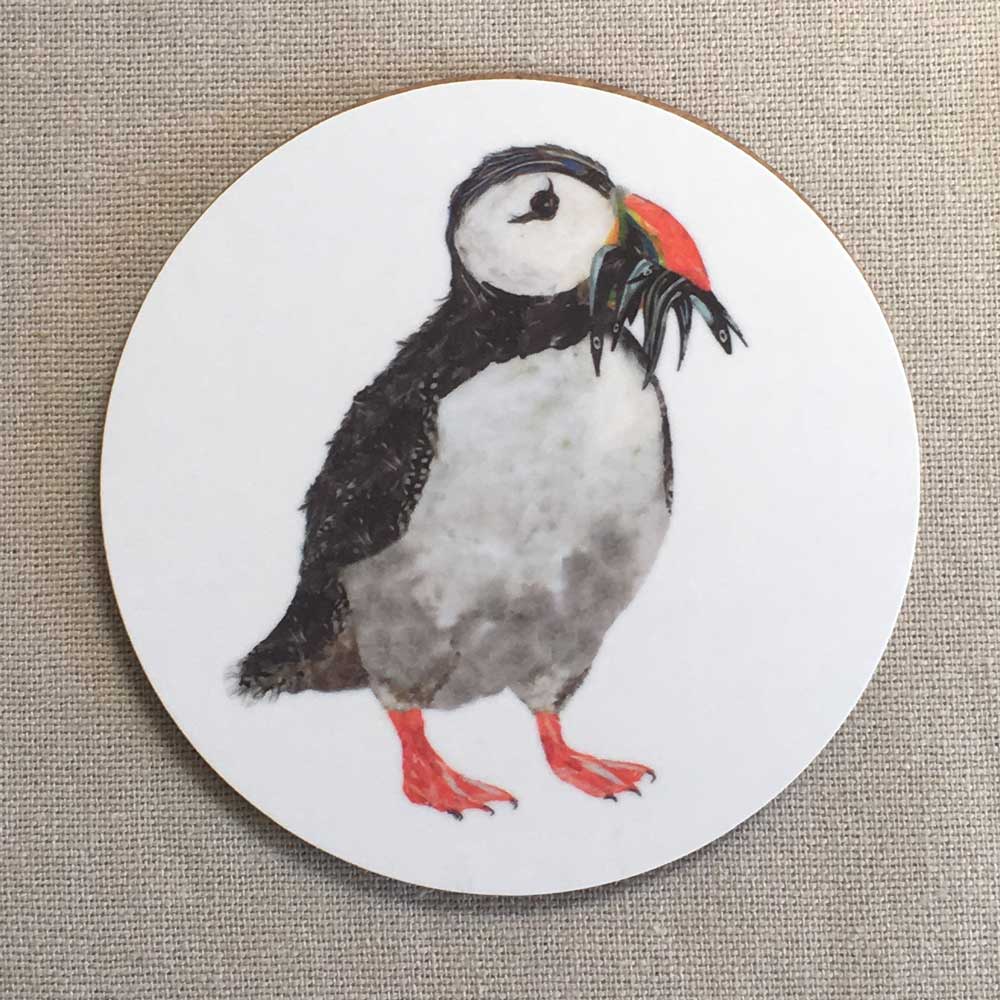 COASTER - Round Fat Puffin with Fish Design