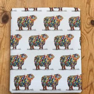 WRAPPING PAPER - Bright Highland Cow - Grey Background - 5 sheets