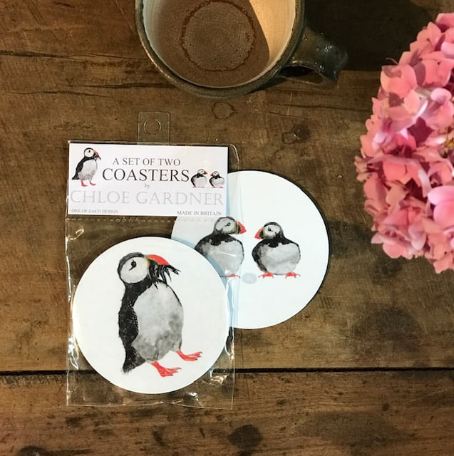 COASTER - Set of 2 - Puffin with Fish and Puffin with Egg