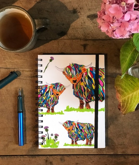 Notebook - Bright Highland Cow, with Elastic