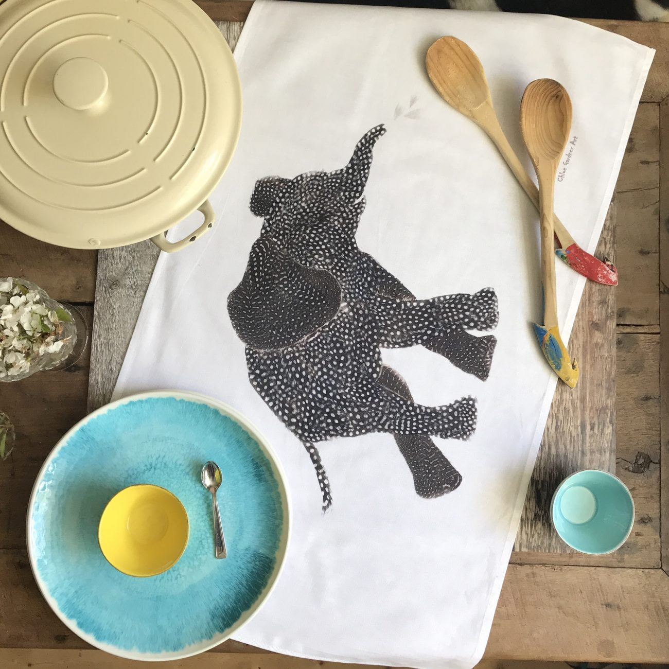 Chloe Gardner Animal Tea Towel Feather Elephant 100 Cotton