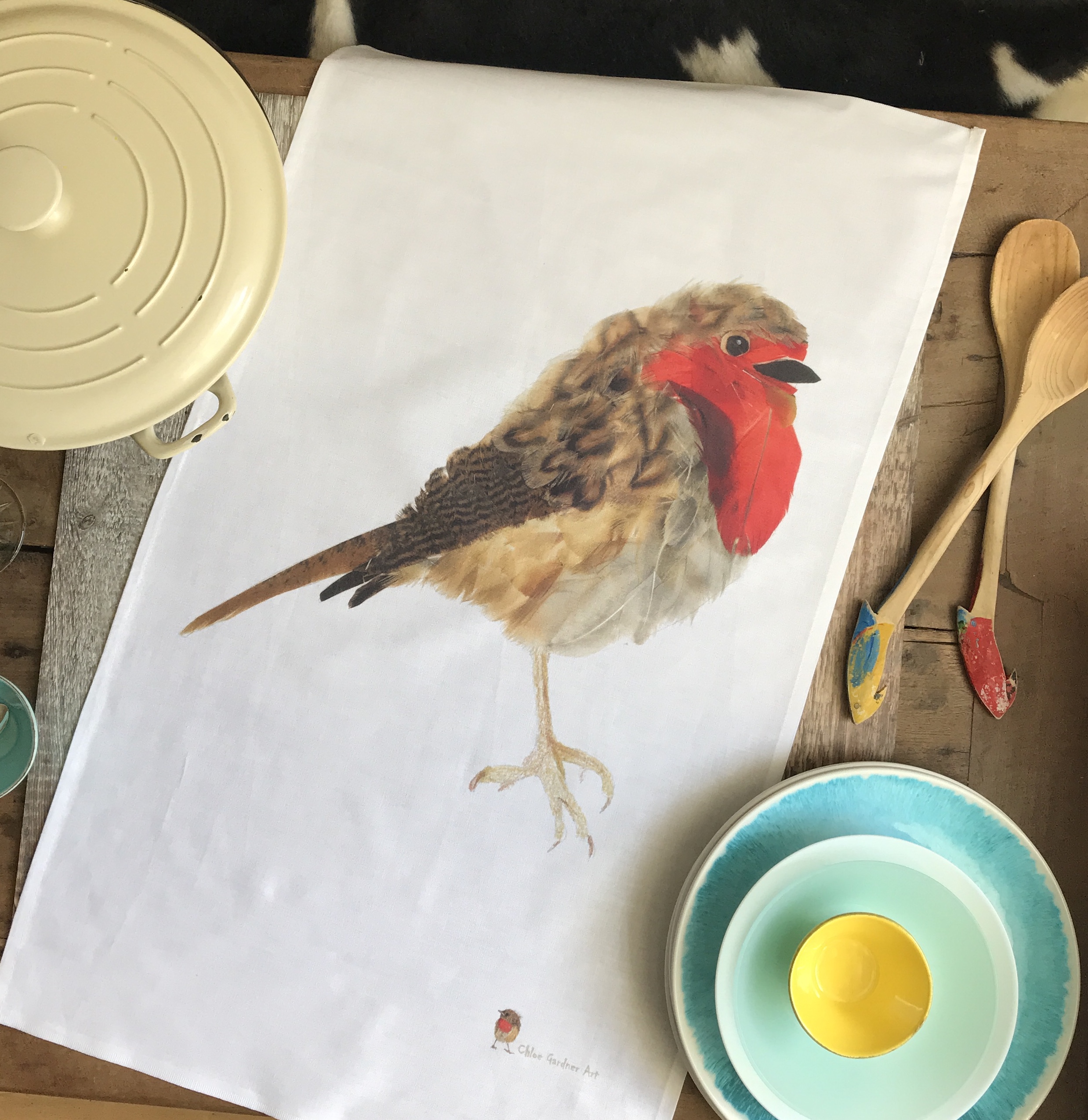 TEA TOWEL IN A GIFT BAG - Feather Robin