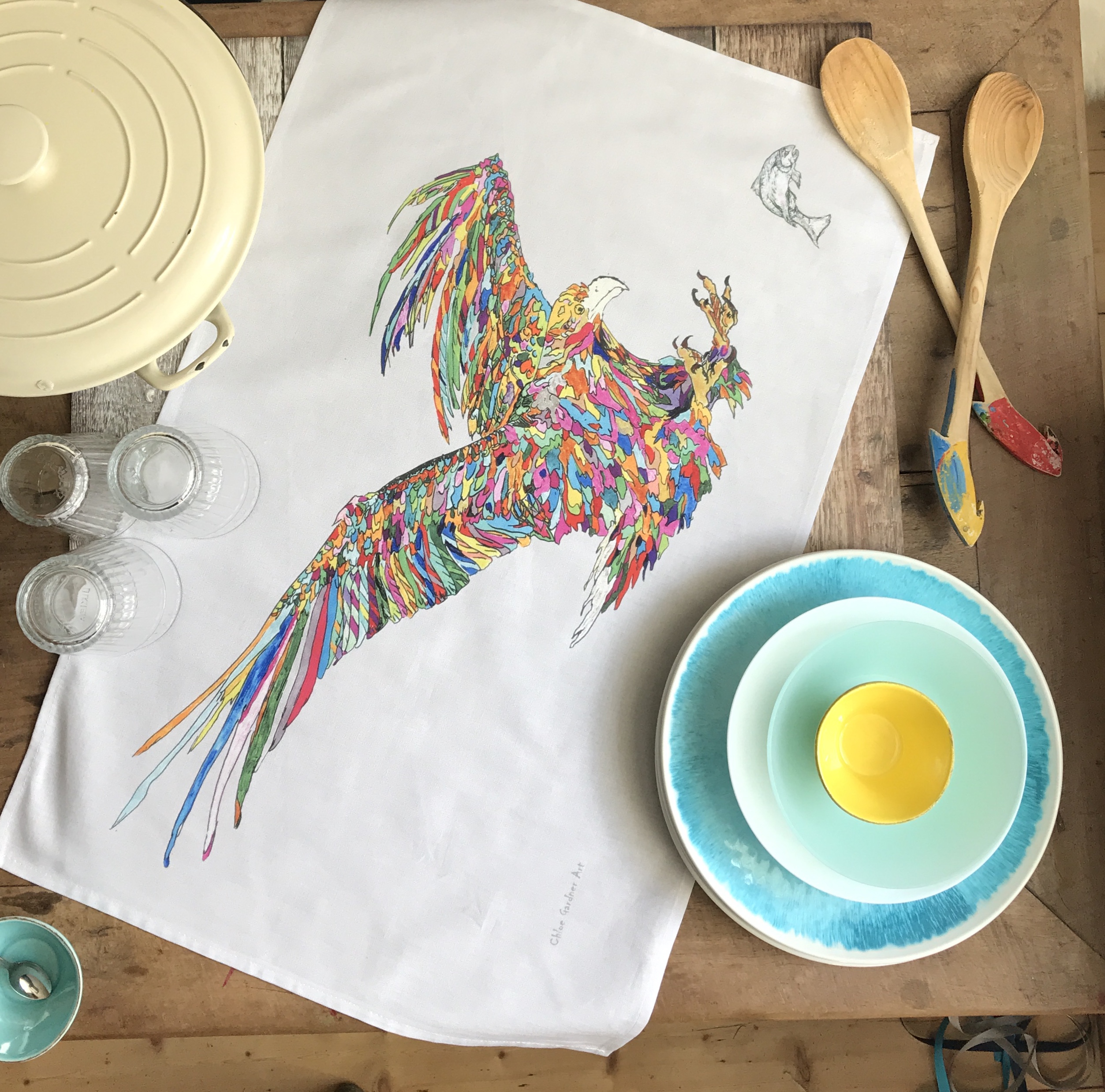 TEA TOWEL IN A GIFT BAG - Eagle with Fish