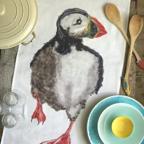 tea towel loose puffin running