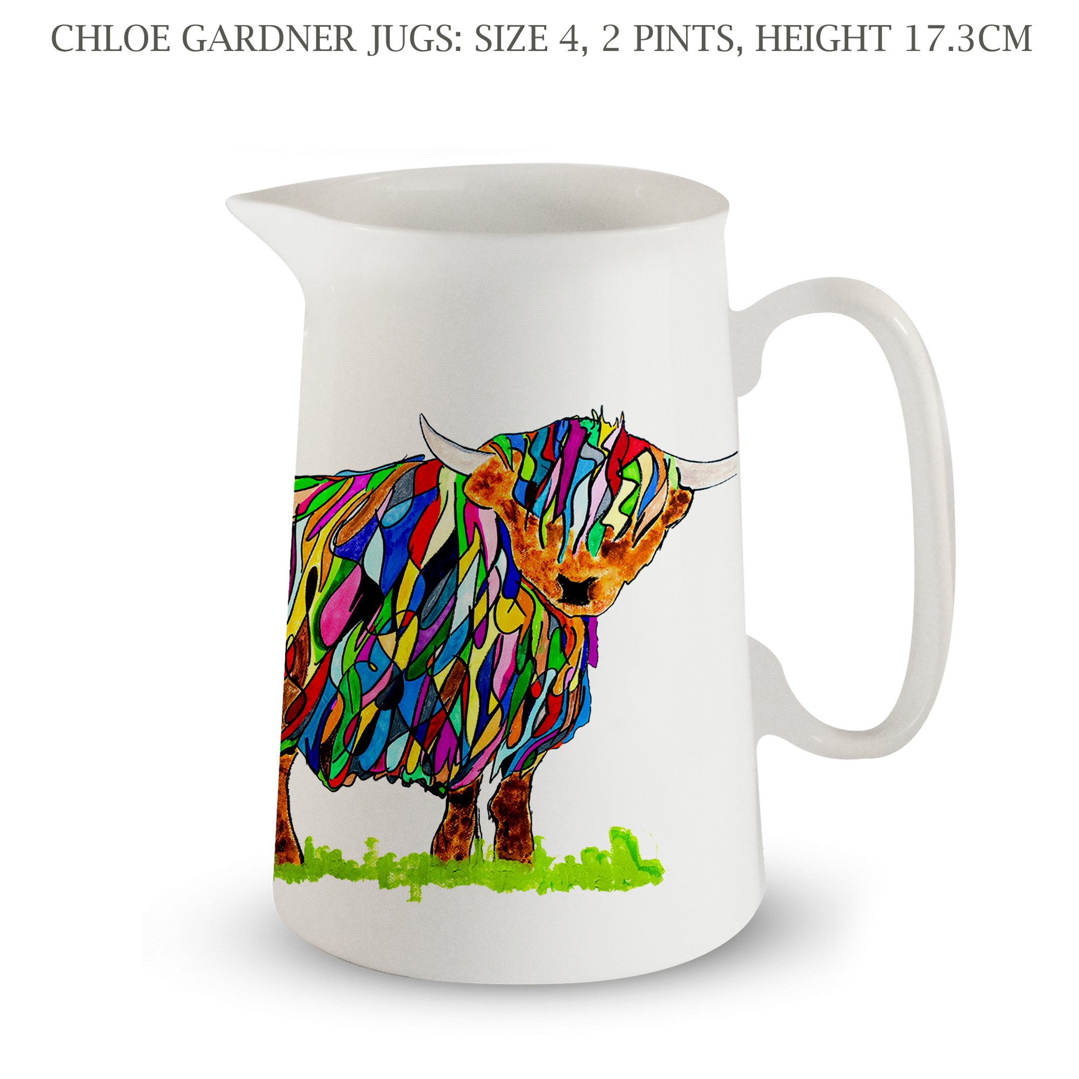Jug - 2 pint - BRIGHT HIGHLAND COW Design