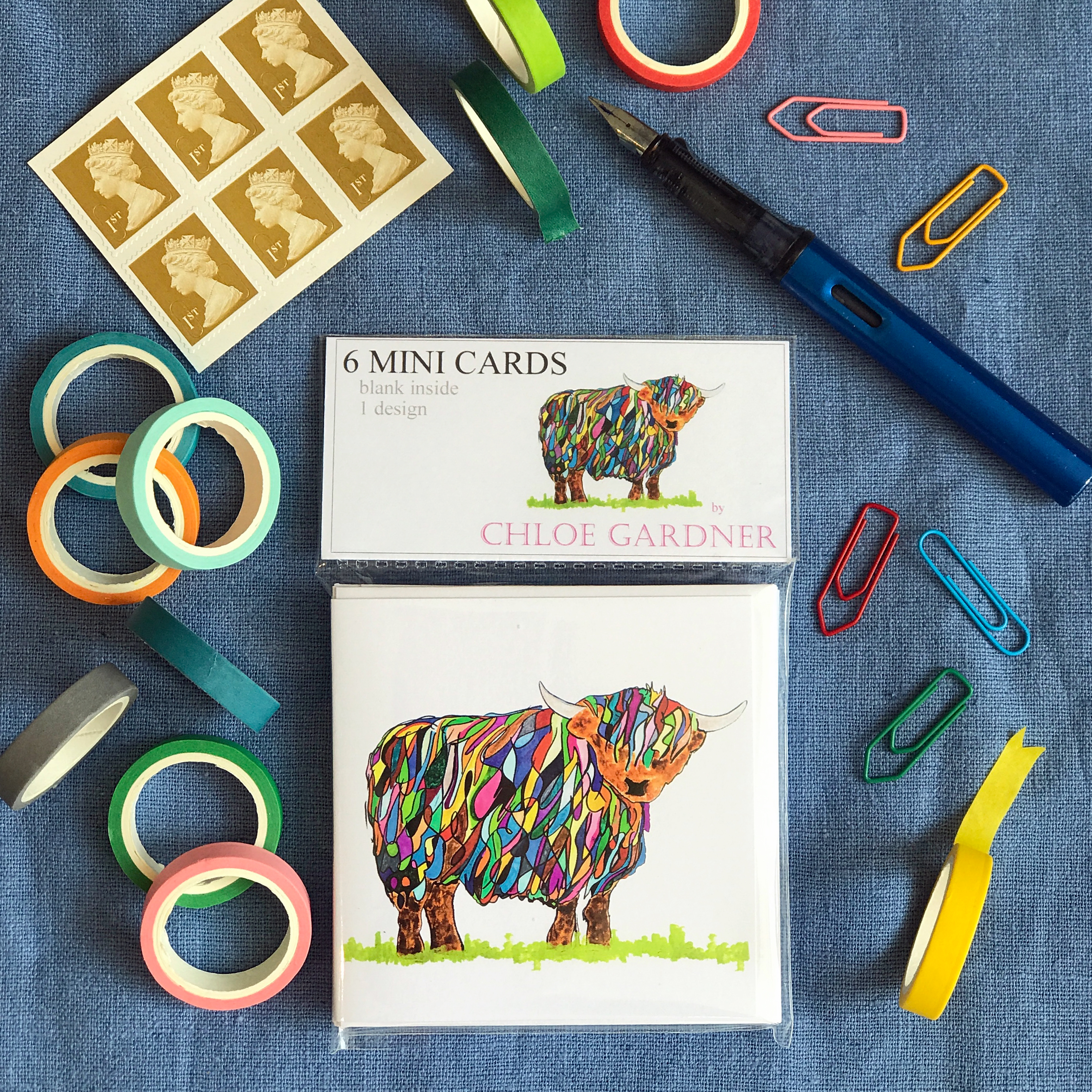 MINI SQUARE CARD PACK - Bright Highland Cow design