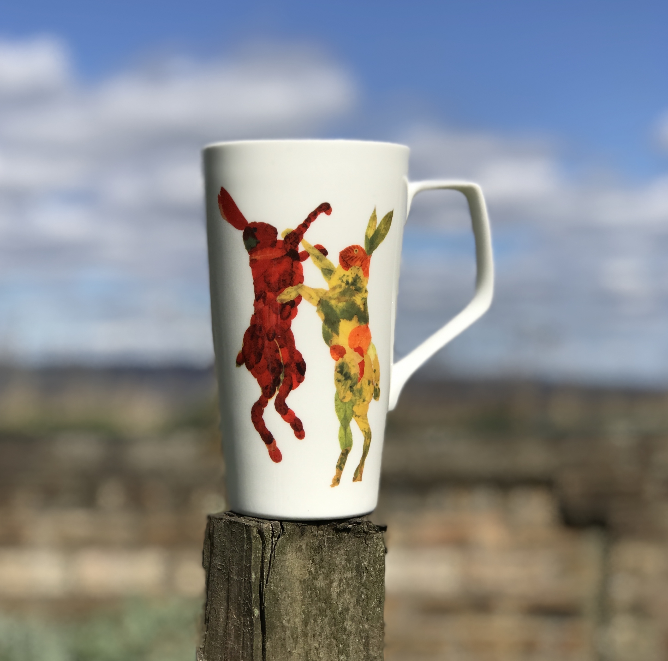 LATTE MUG - BOXING LEAF HARES Design