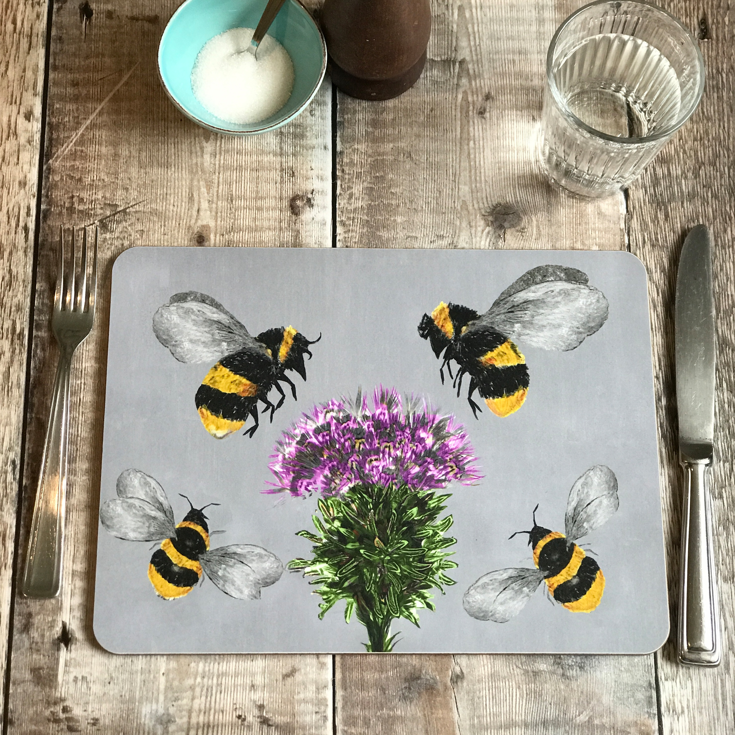 TABLEMAT - Oblong - Four bees and a thistle -