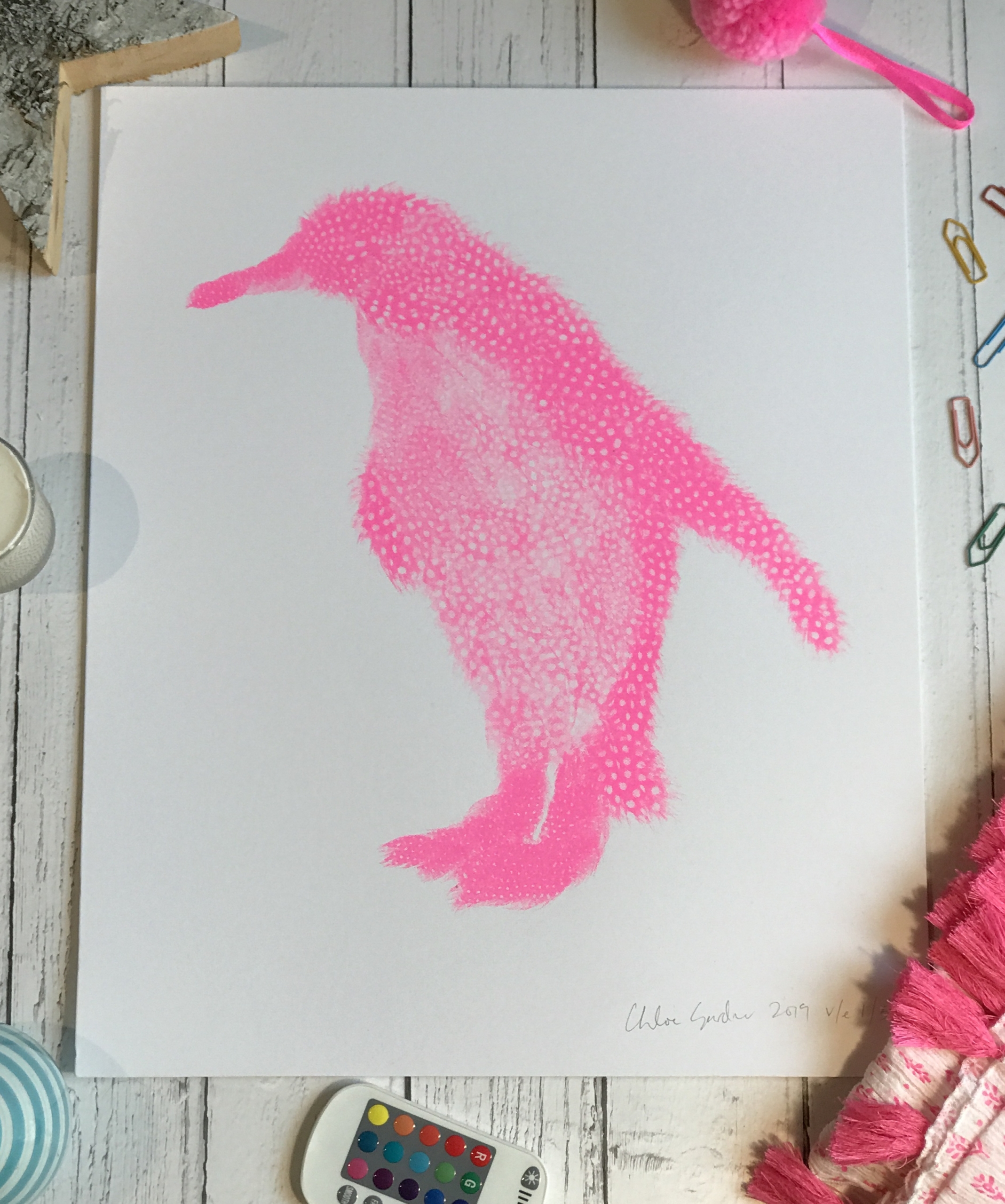 Screen Print Edition of 5- flouro pink penguin