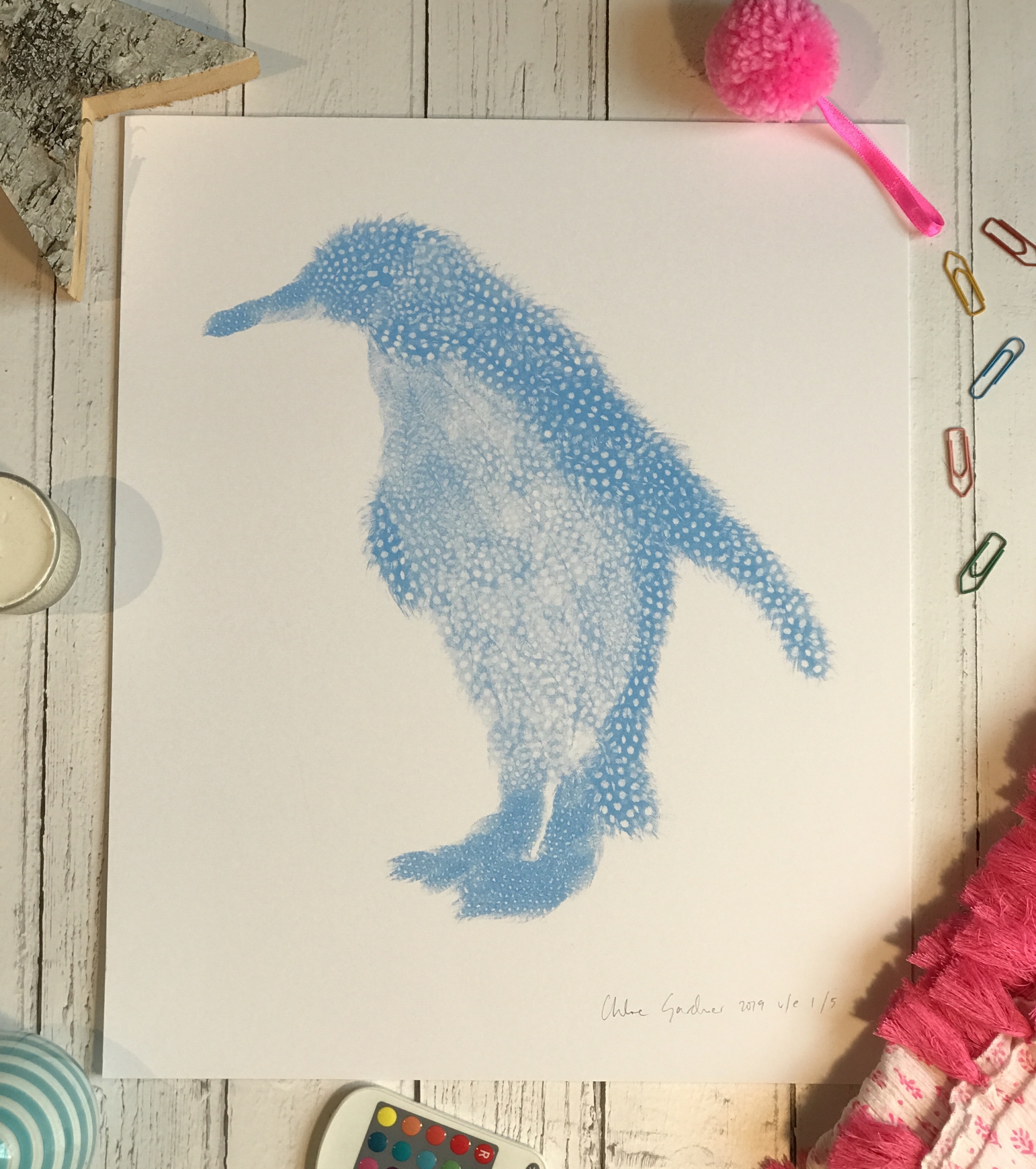 Screen Print Edition of 5- Flouro blue penguin Medium