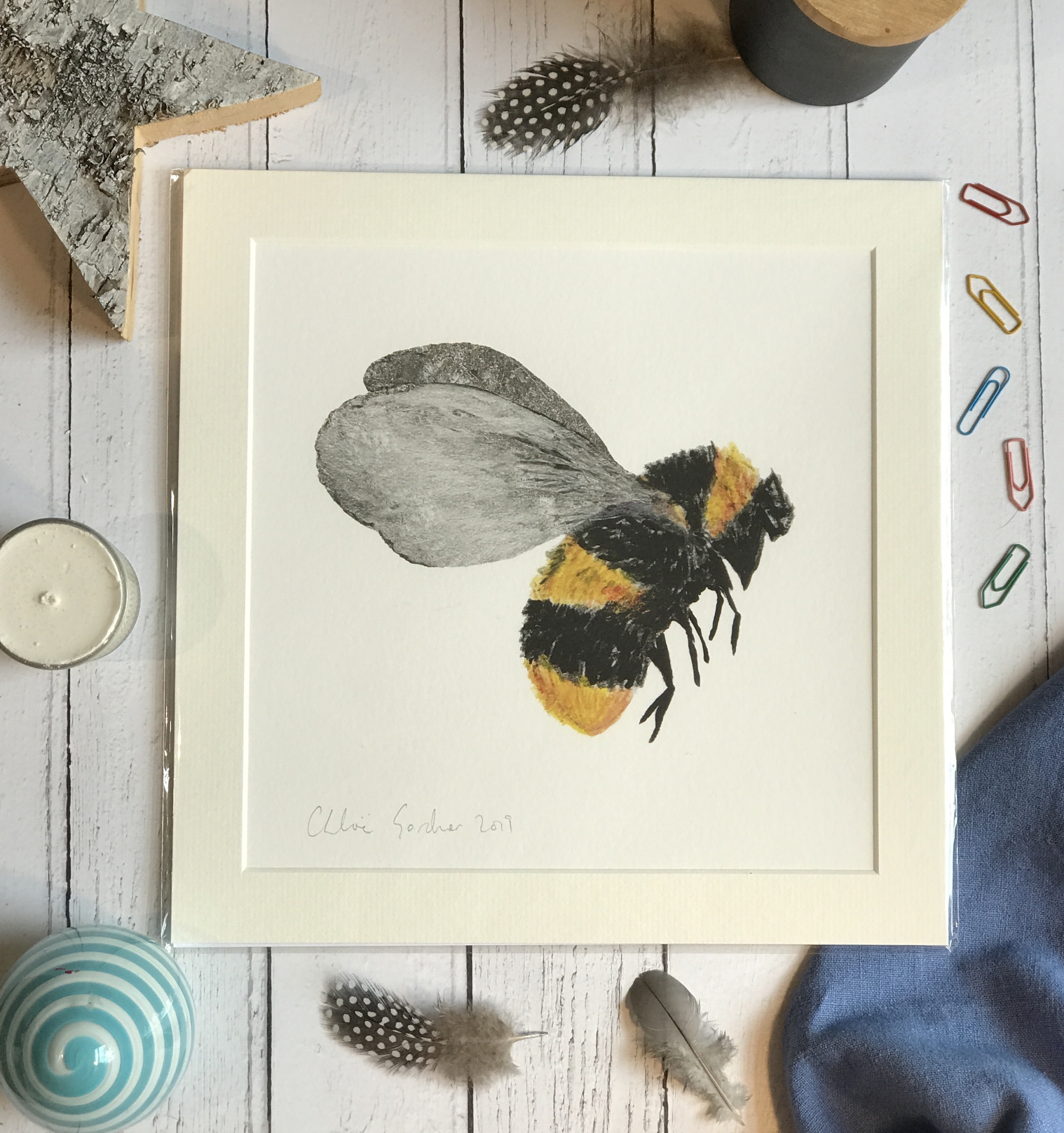 Unframed Print - Square in a mount and bag for 12 inch frame - BEE  (Avail:2 02/24)