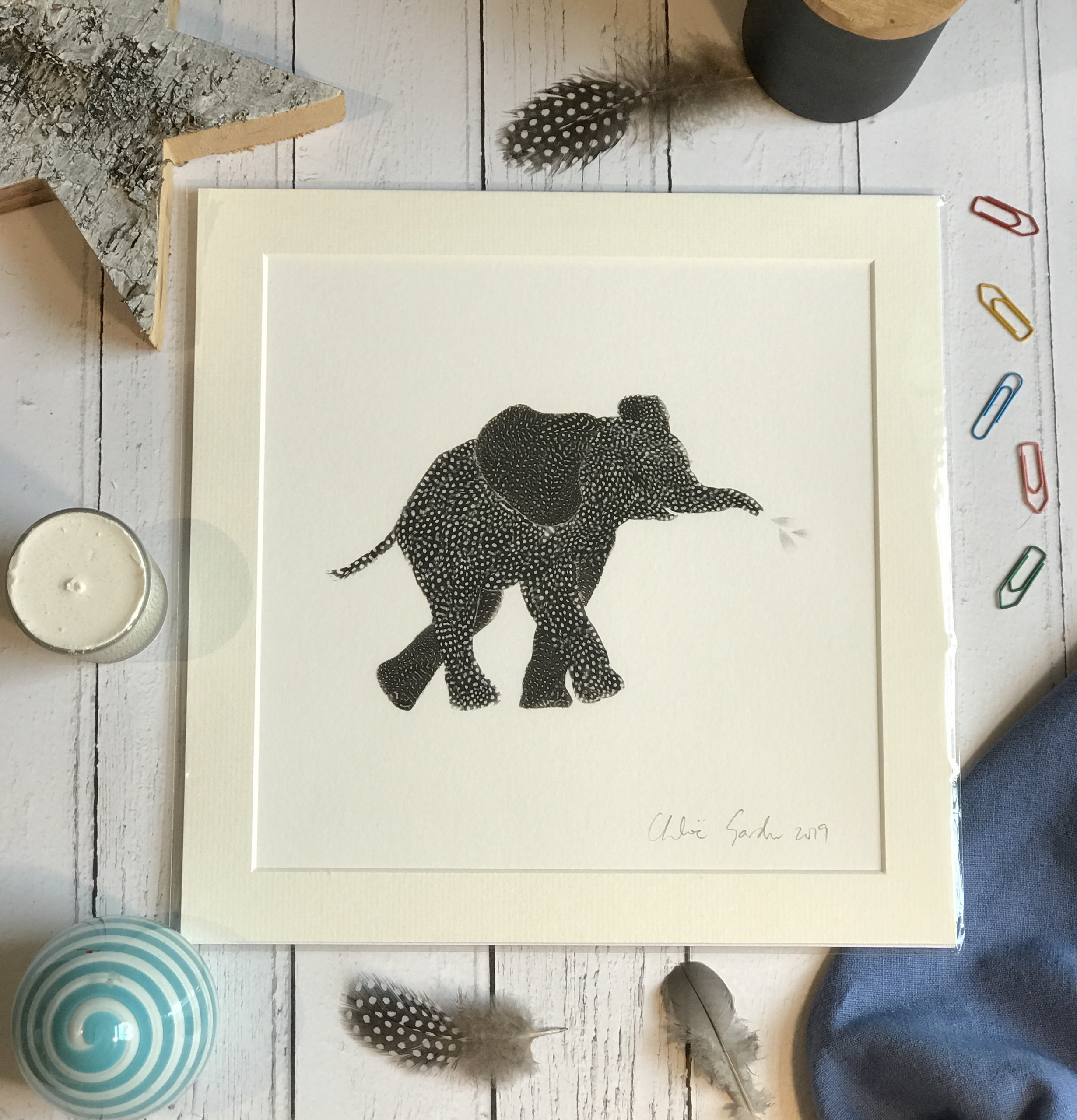 Mini Print - Square in a mount and bag for 8 inch frame - Elephant  (Avail:7 02/24)