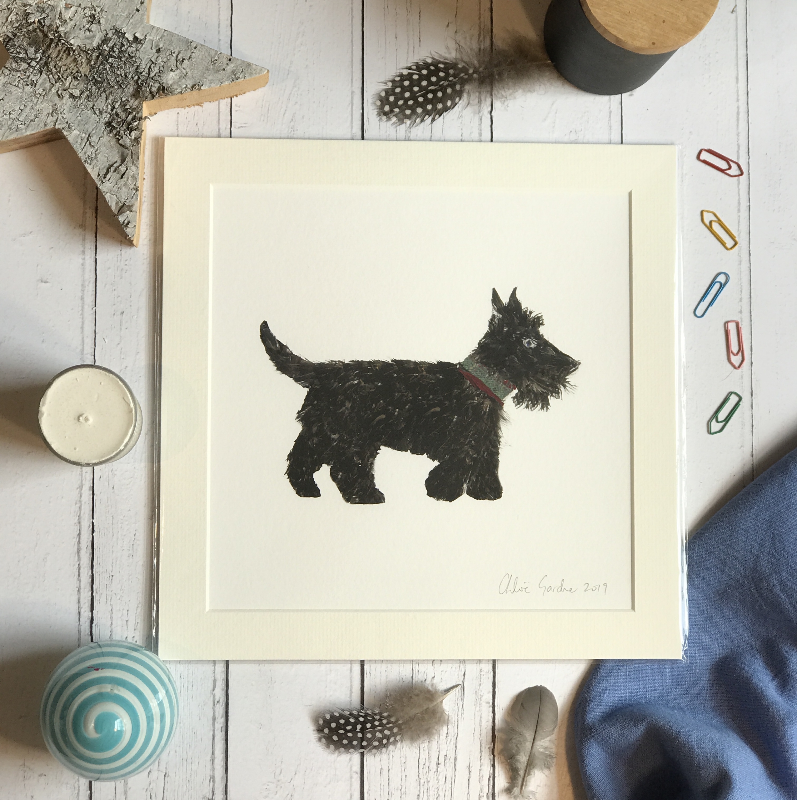 Unframed Print - Square in a mount and bag for 12 inch frame - Scottie dog  (Avail:4 02/24)