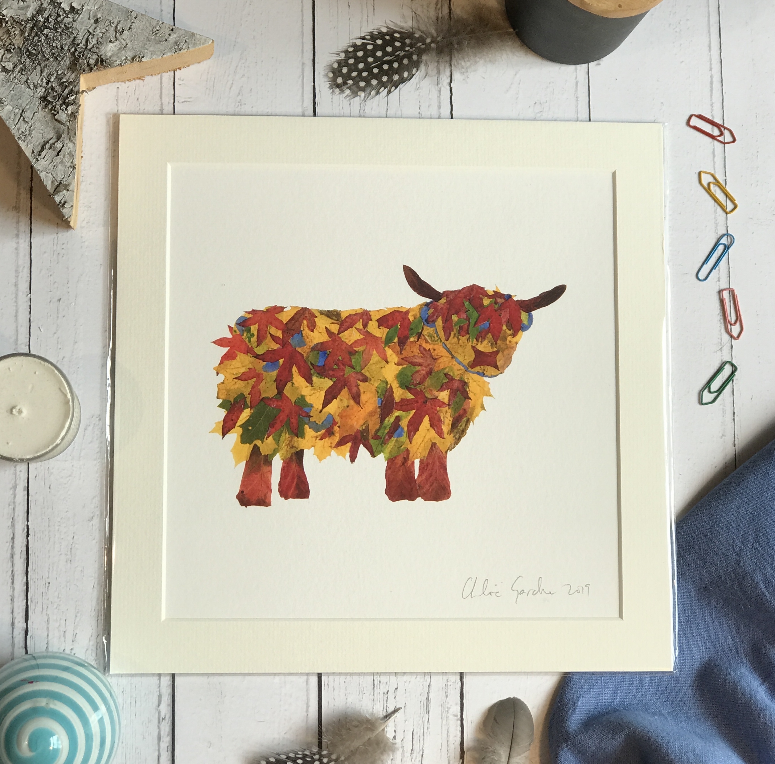 Mini Print - Square in a mount and bag for 8 inch frame - Leaf Highland Cow (Avail:1 02/24)