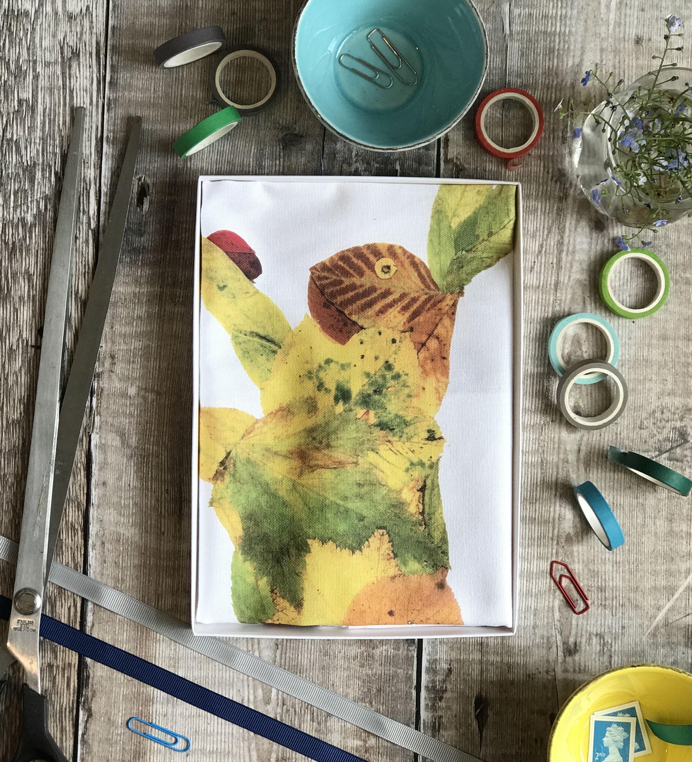 tea towel folded in an open box alh hares