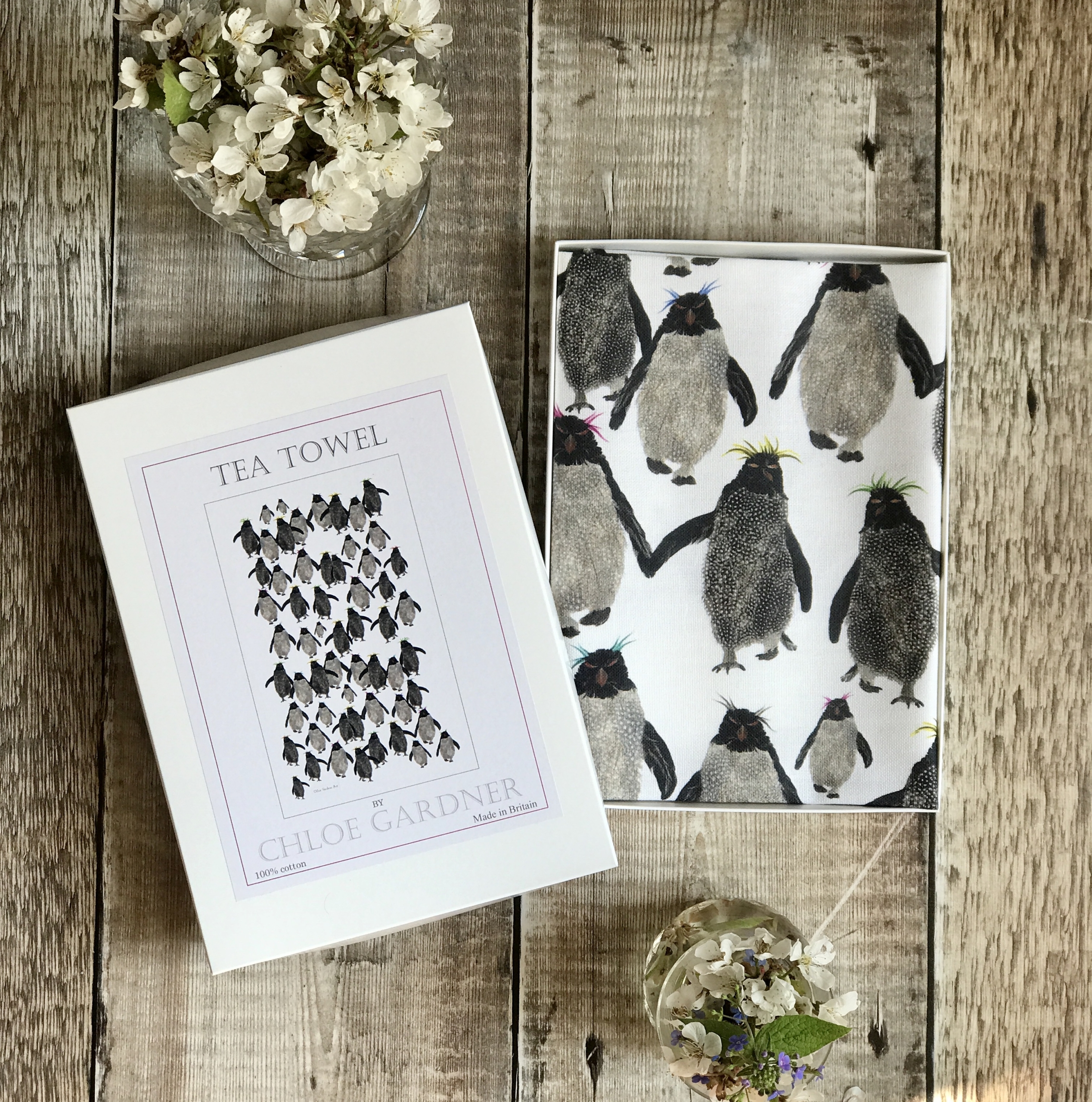 A GIFT BOXED TEA TOWEL - Rockhopper Penguins Repeat
