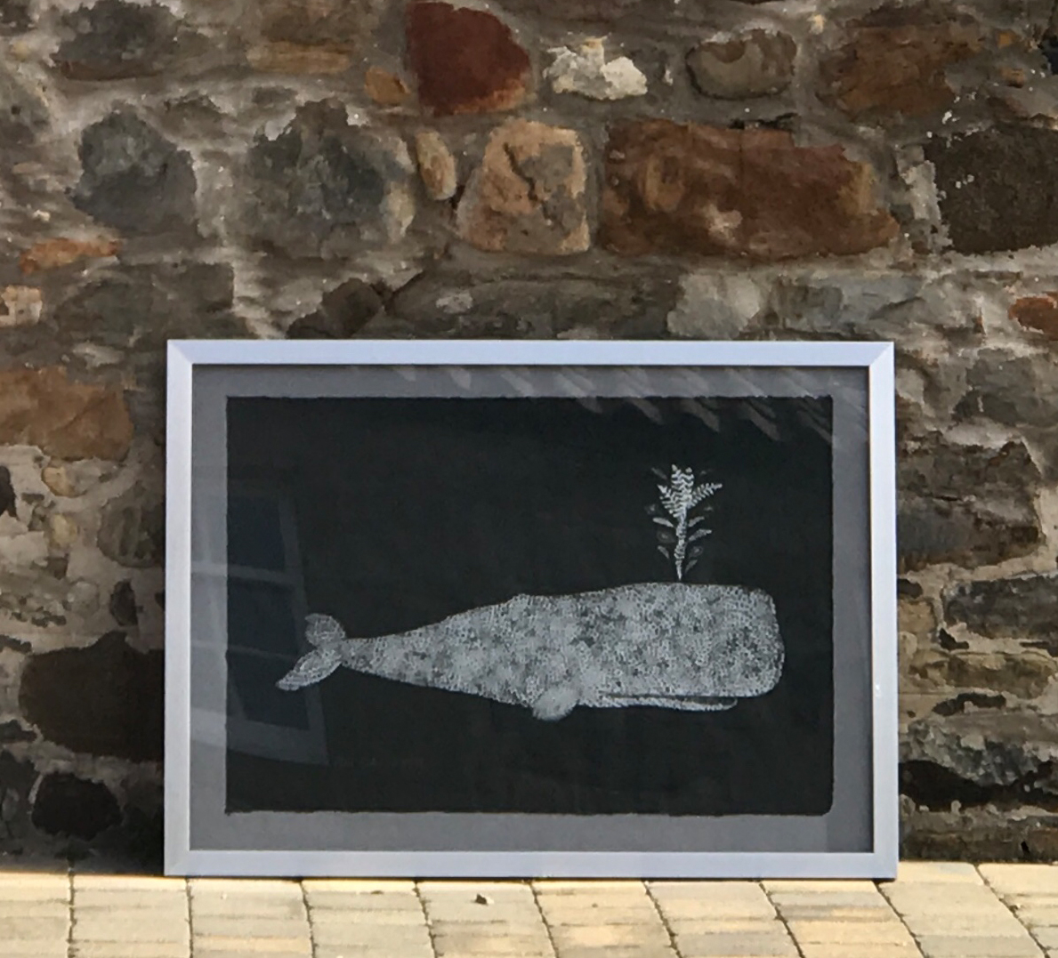 Screen Print Edition of 4- Silver version of the feather whale