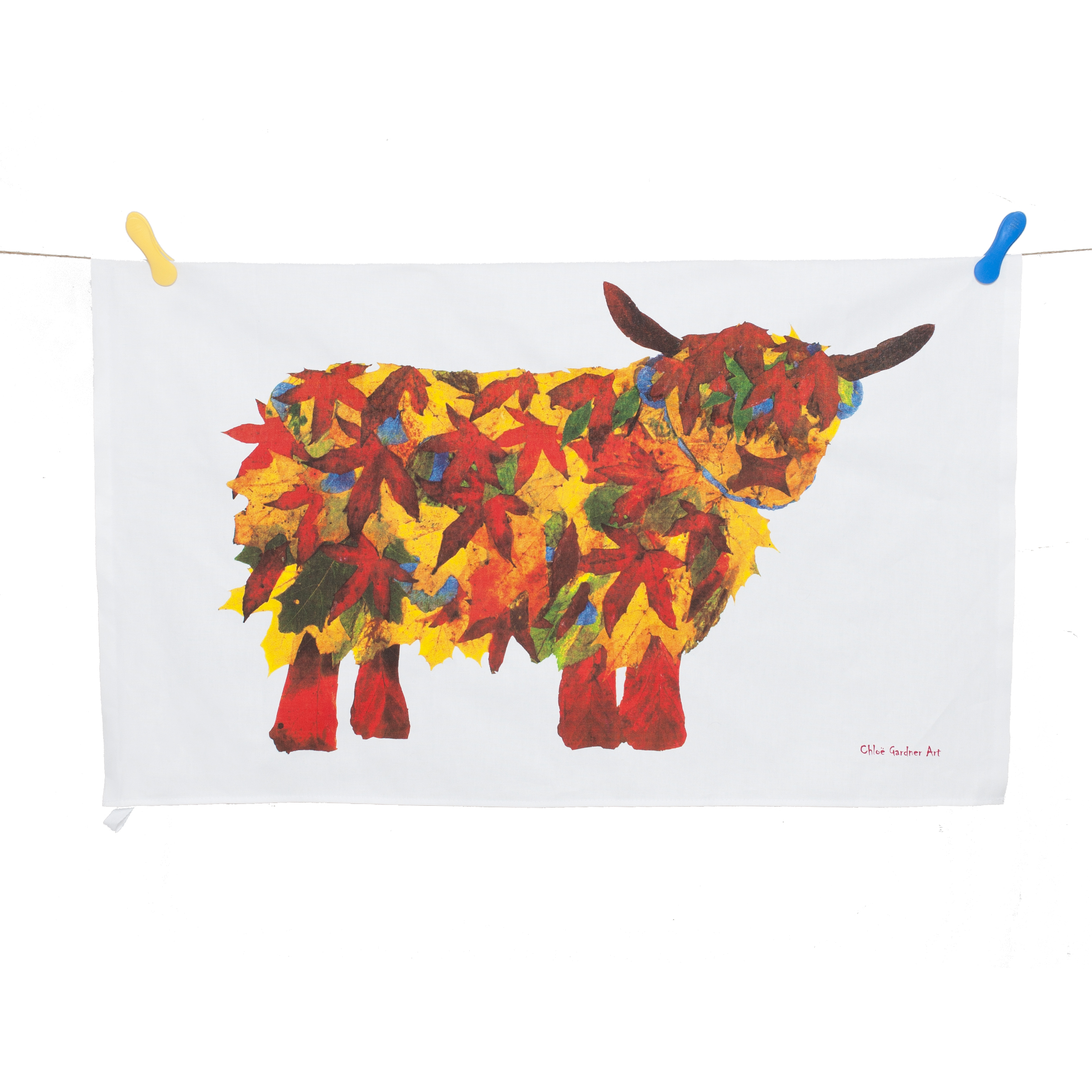 tea towel hanging leaf highland cow