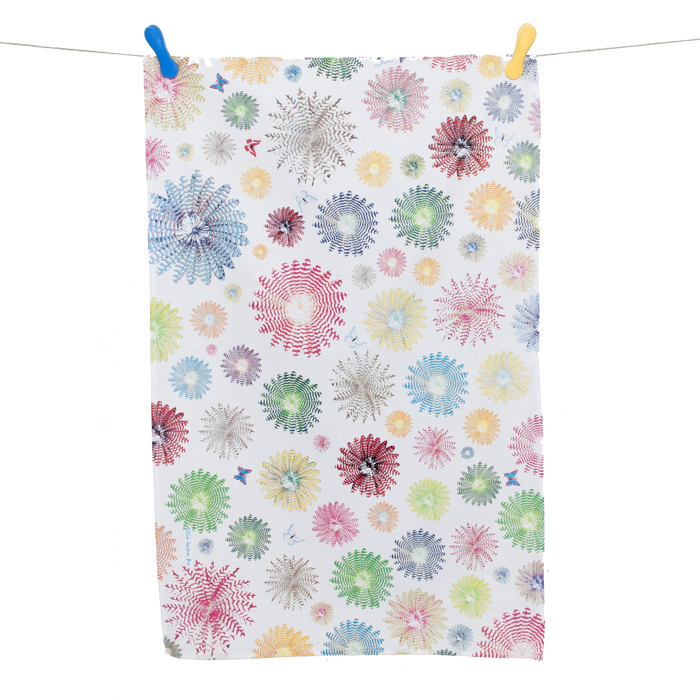 tea towel hanging on white feather rounds B