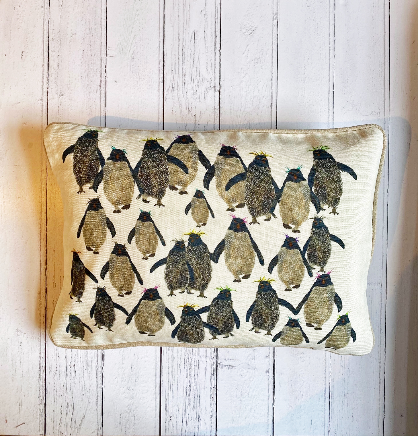 Rockhopper repeat cushion small with natural piping onwhite wood A