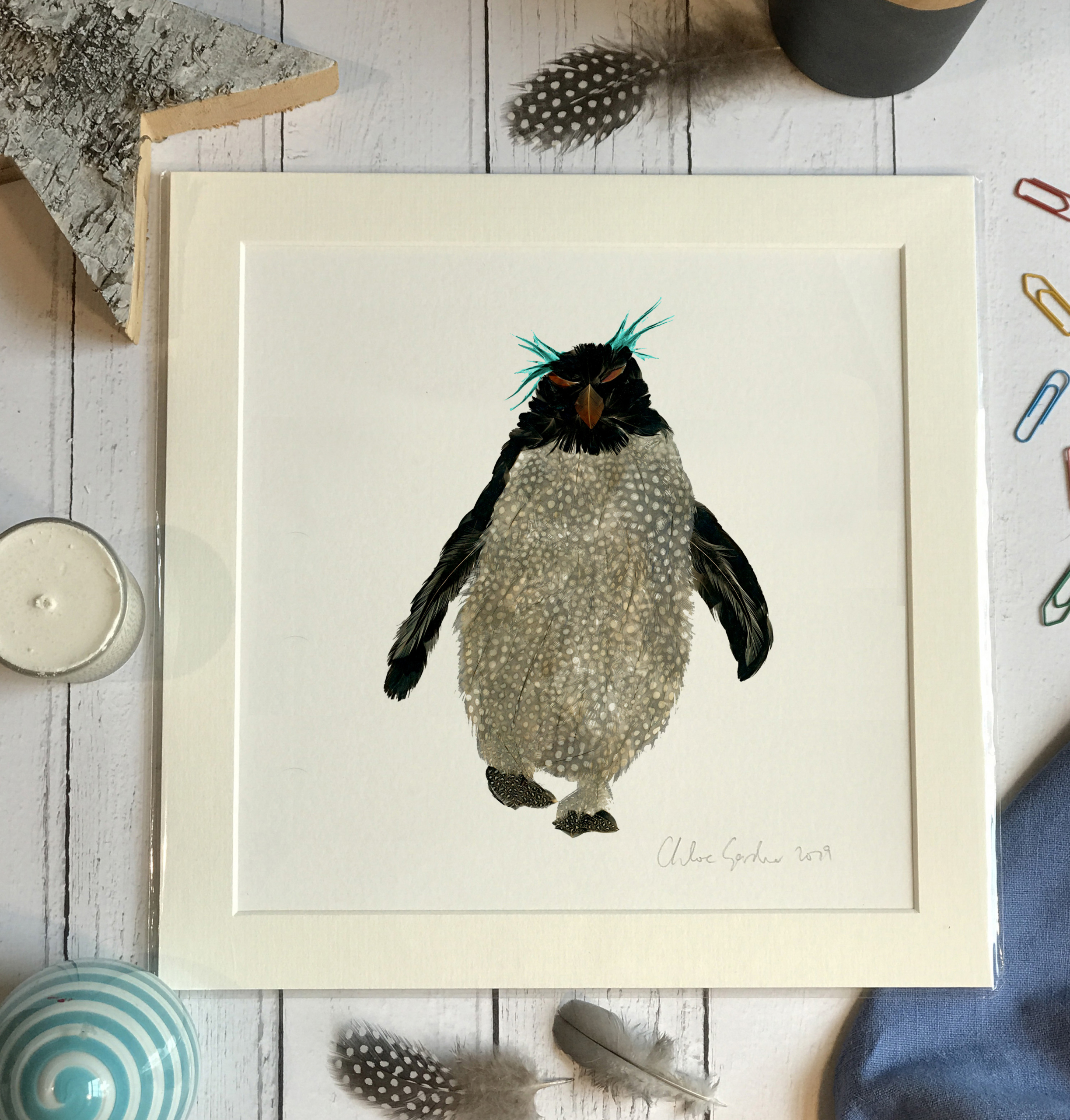 Mini Print - Square in a mount and bag for 12 inch frame - Single rockhopper with mad turquoise hair (Avail:3 02/24)