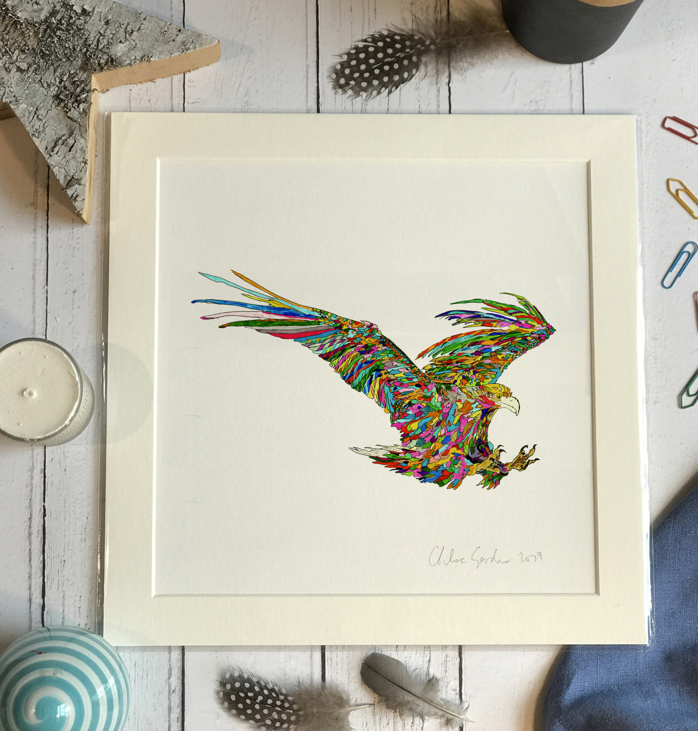 Unframed Print - Square in a mount and bag for 12 inch frame - EAGLE  (Avail:1 02/24)