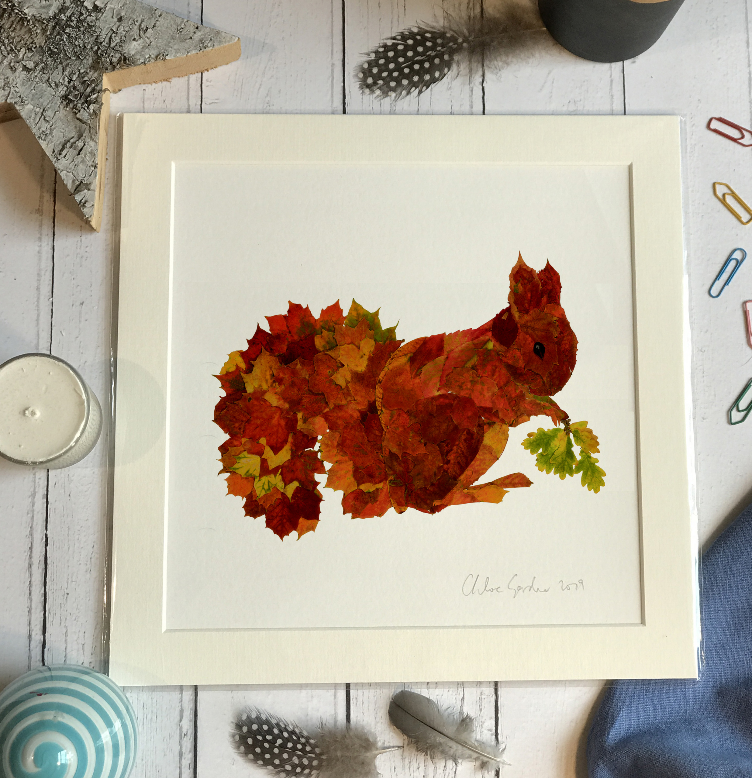 Unframed Print - Square in a mount and bag for 12 inch frame - LEAF SQUIRREL  (Avail:1 02/24)