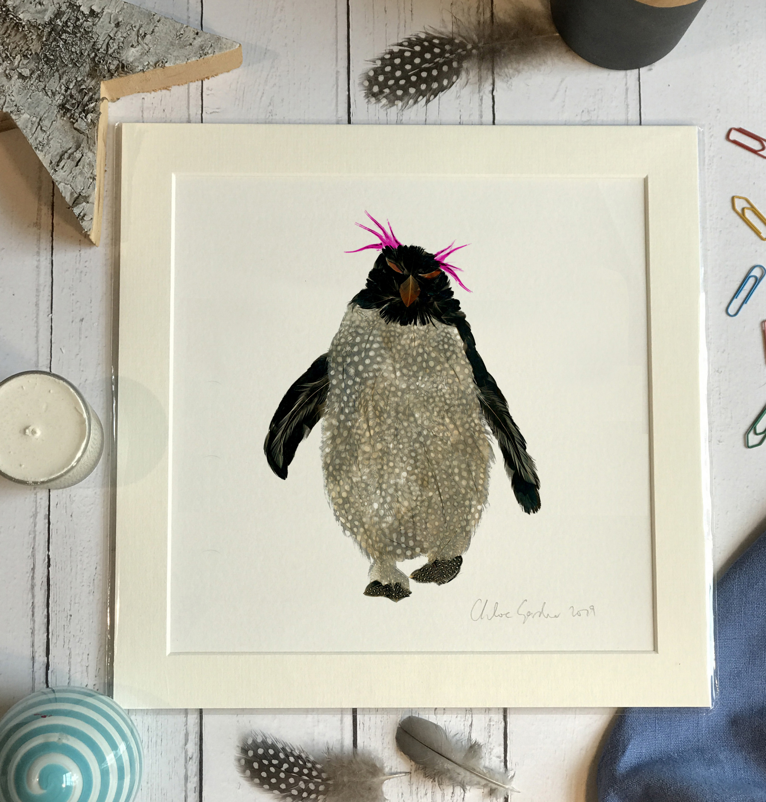 Mini Print - Square in a mount and bag for 12 inch frame - Single rockhopper with mad pink hair  (Avail:1 04/24)