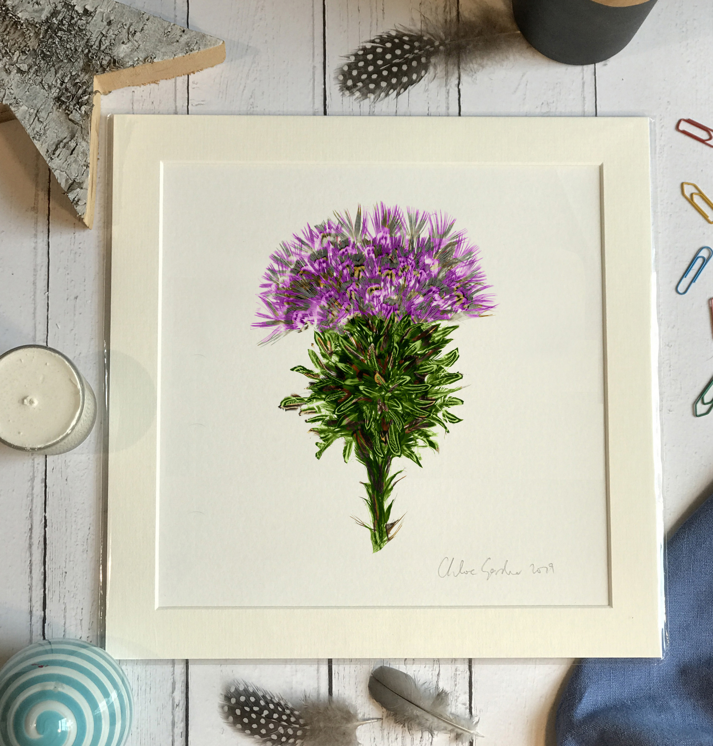 Unframed Print - Square in a mount and bag for 12 inch frame - Thistle (Avail: 1 02/24)