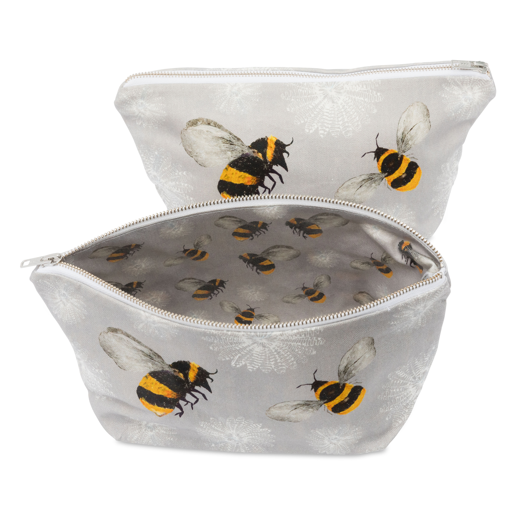 Washbag 3 - Bee and feather flower design - printed OIL CLOTH inside to surprise you & make you smile! END OF THE LINE
