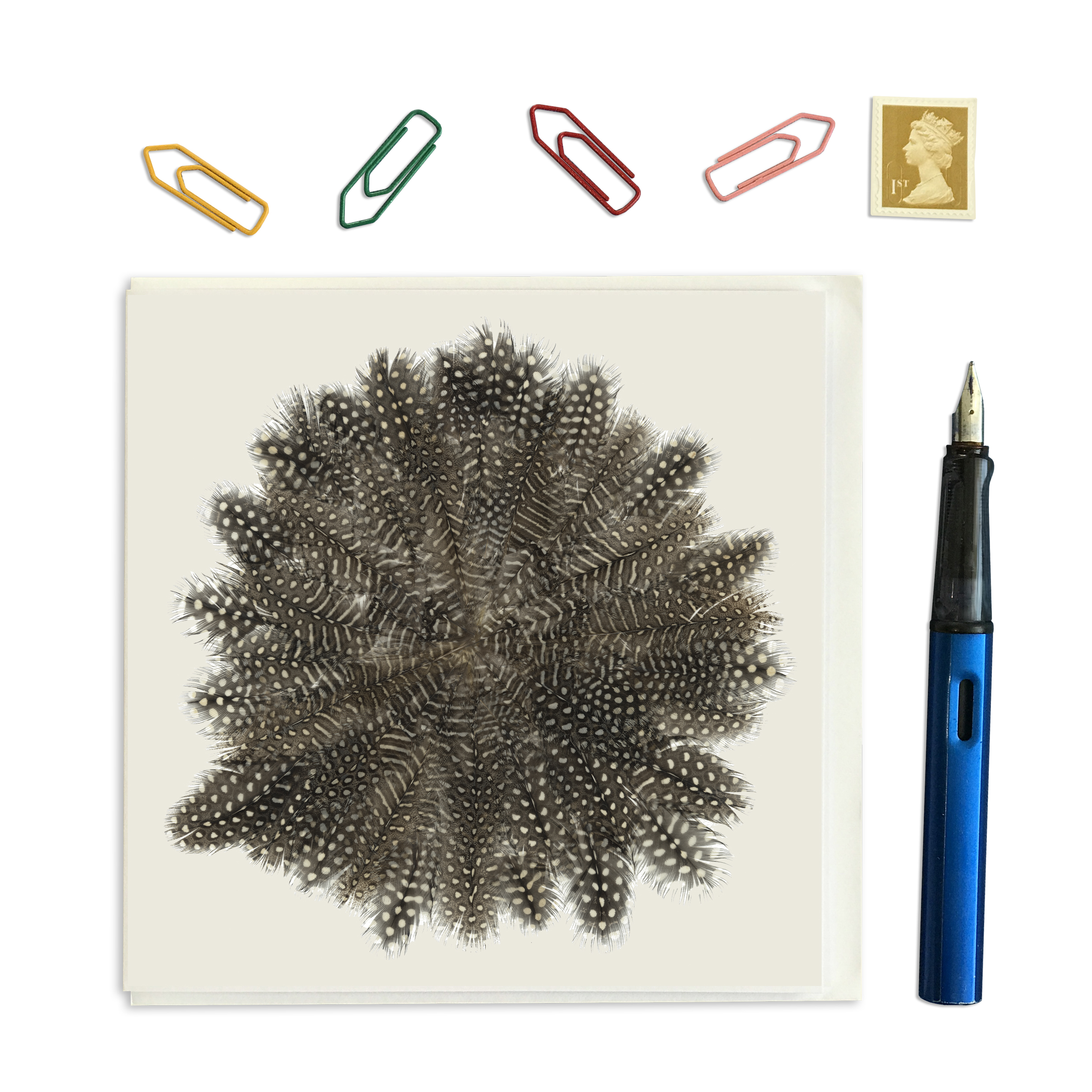 PACK OF THREE CARD SQUARE - Black Guinea Feather Round