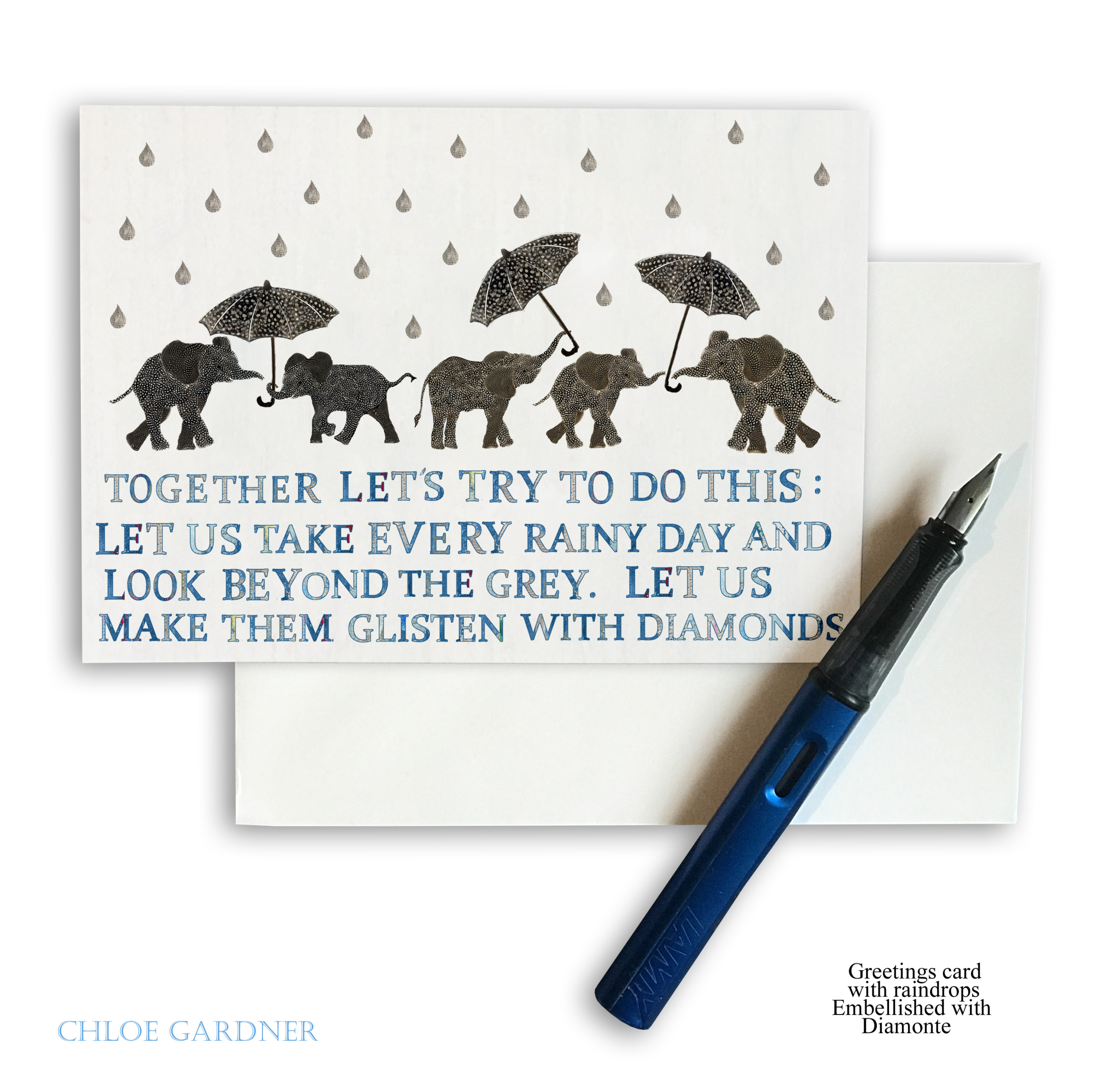 CARD 7X5 - Lets try to do this...lets look beyond the grey - hand embellished