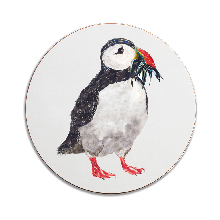 Round Fat Puffin with Fish Design