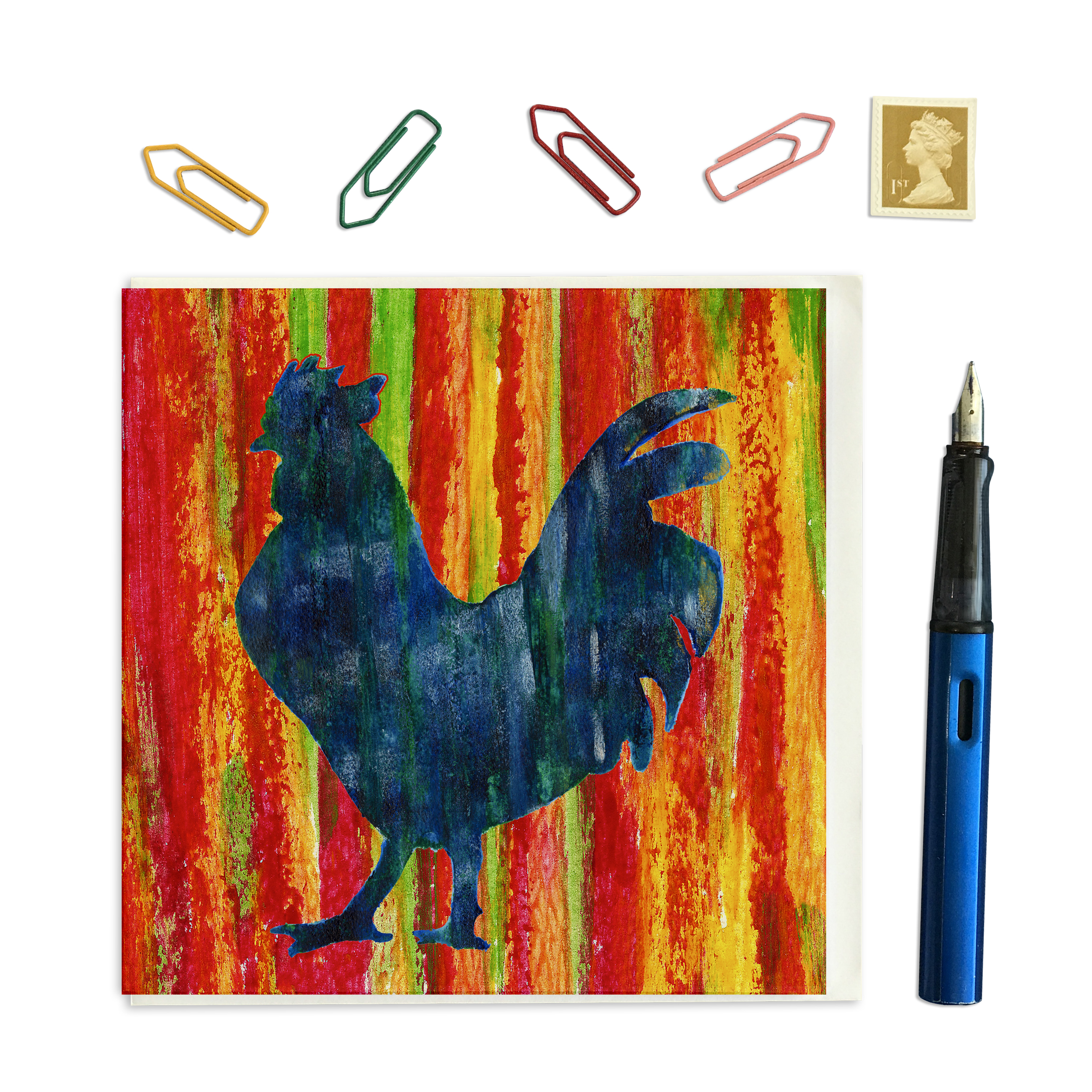 PACK OF THREE - CARD SQUARE - Cockerel on Red