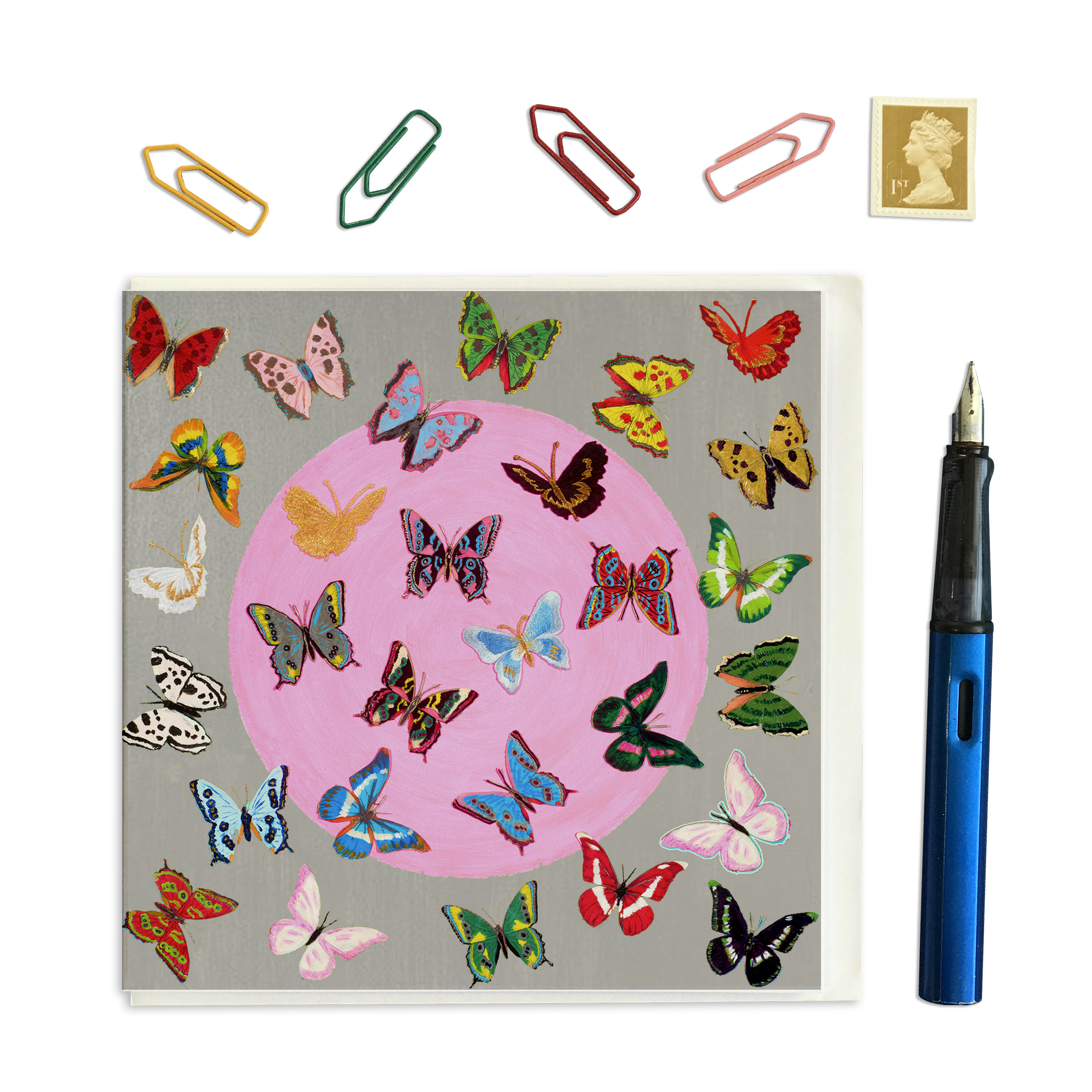 PACK OF THREE - CARD SQUARE - Butterflies on Grey