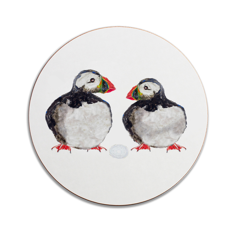 COASTER - Round Nesting Puffins with Egg Design