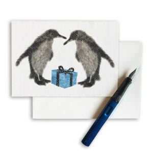 CARD 7X5 - Two penguins with a blue present