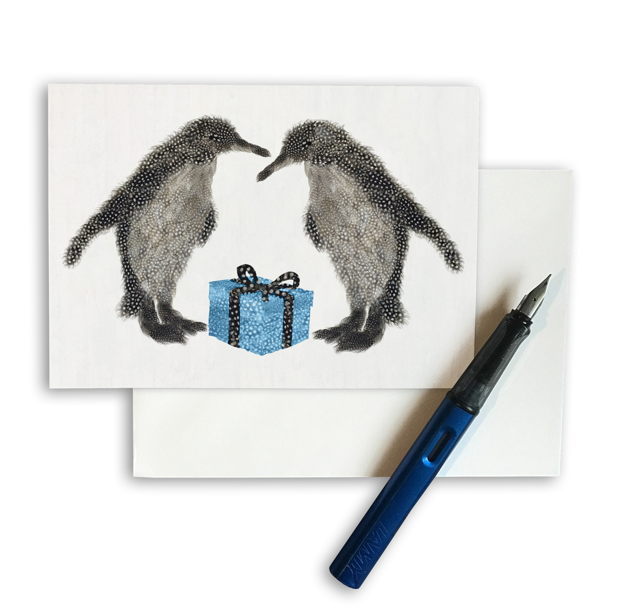 CARD 7X5 - Two penguins with a blue present