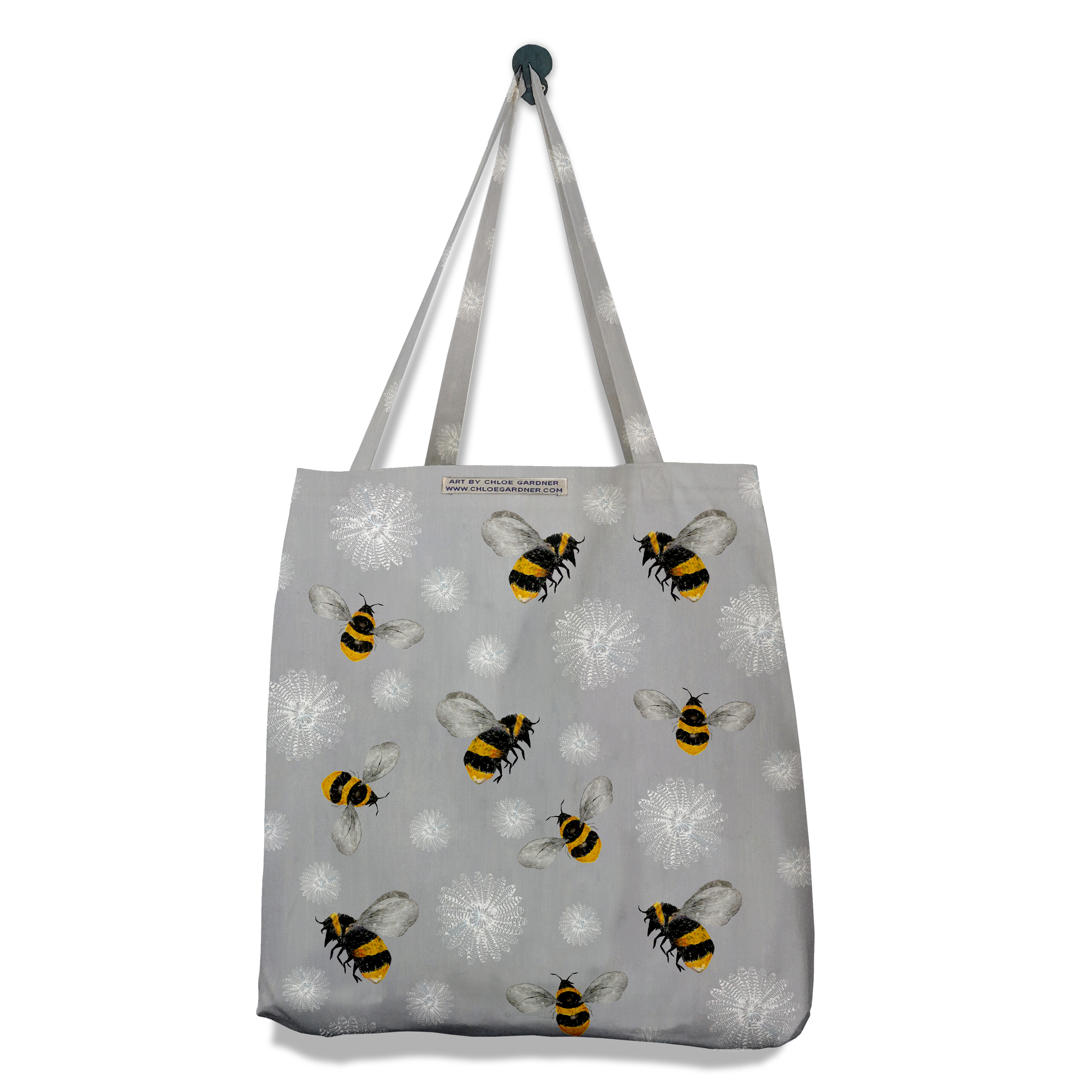 LARGE BAG - Bees and white feather flowers